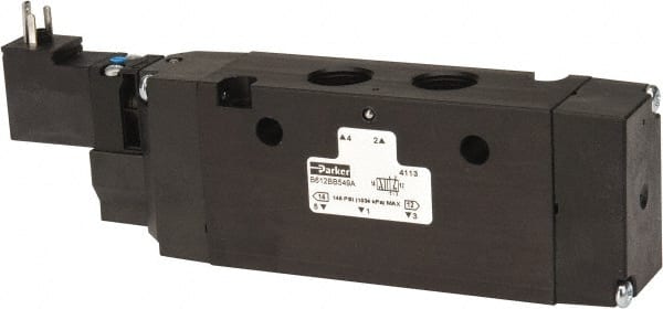 Parker - 3/8", 4-Way Body Ported Stacking Solenoid Valve - 24 VDC, 2.7 CV Rate, Air Return, 2.4" High x 6.67" Long - Exact Tooling