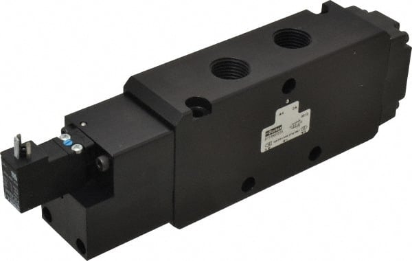Parker - 1/2", 4-Way Body Ported Stacking Solenoid Valve - 120 VAC, 5.9 CV Rate, Air Return, 2.95" High x 9.13" Long - Exact Tooling