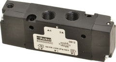 Parker - 1/8", 4-Way Body Ported Stacking Solenoid Valve - 0.75 CV Rate, Air Return, 1.13" High x 2.65" Long - Exact Tooling