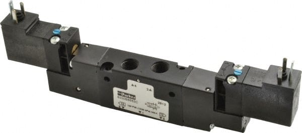 Parker - 1/8", 4-Way Body Ported Stacking Solenoid Valve - 120 VAC, 0.75 CV Rate, 2.14" High x 6.44" Long - Exact Tooling