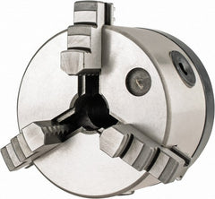 Interstate - 3 Jaws, 4" Diam, Self Centering Manual Lathe Chuck - 5C Mount Spindle, 0.765" Through Hole Diam, Cast Iron - Exact Tooling