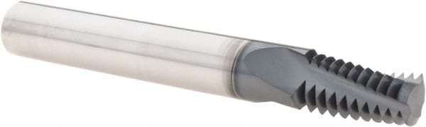 Iscar - NPT, 0.312" Cutting Diam, 3 Flute, Solid Carbide Helical Flute Thread Mill - External Thread, 0.6" LOC, 3" OAL - Exact Tooling