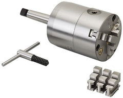 Bison - 3 Jaws, 5" Diam, Self Centering Manual Lathe Chuck - 4MT Mount Spindle, 3,200 Max RPM, 1.77" Through Hole Diam, Cast Iron - Exact Tooling