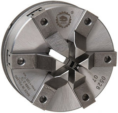 Bison - 6 Jaws, 5" Diam, Self Centering Manual Lathe Chuck - Plain Back Mount Spindle, 1,200 Max RPM, 1-1/2" Through Hole Diam, 0.0006" Axial Runout, Forged Steel - Exact Tooling