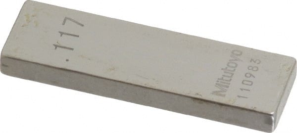 Mitutoyo - 0.117" Rectangular Steel Gage Block - Accuracy Grade 0, Includes Certificate of Inspection - Exact Tooling
