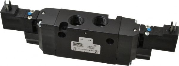 Parker - 4-Way Body Ported Stacking Solenoid Valve - 120 VAC, 1.4 CV Rate, 7.51" Long - Exact Tooling