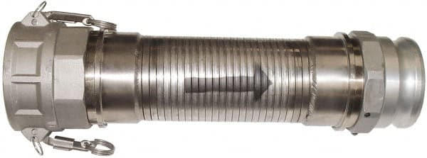 Kuriyama of America - 240" OAL, 4" ID, Flexible Metal Hose Assembly - 4" Fitting, Part A Adapter x Part D Coupler End Connections, Aluminum Fitting, 304 Stainless Steel Hose - Exact Tooling