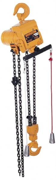Harrington Hoist - 1 Ton Load Limit, 10' Max Height Top Hook Air Hoist - 19 FPM Lift Speed, 20.4" Min Headroom, Pull Cord Control - Exact Tooling