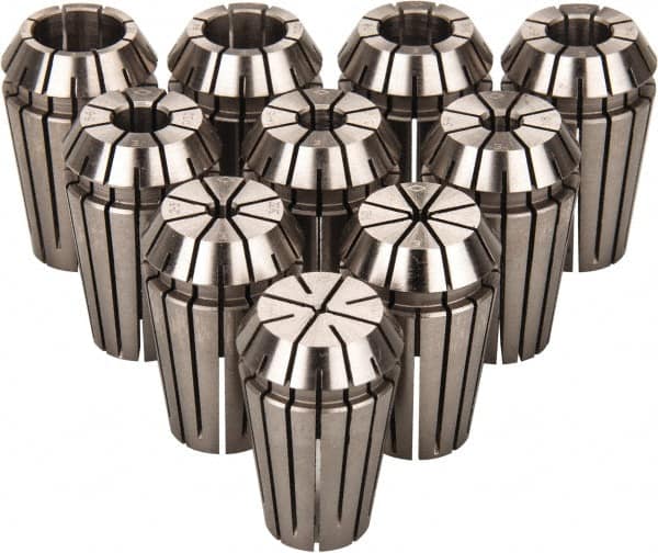 ETM - 10 Piece, 0.79mm to 9.53mm Capacity, ER Collet Set - Increments of 1mm, Series ER16 - Exact Tooling