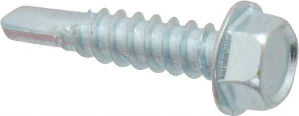 Value Collection - #12, Hex Washer Head, Hex Drive, 1" Length Under Head, #3 Point, Self Drilling Screw - Grade 2 Steel, Zinc-Plated Finish - Exact Tooling