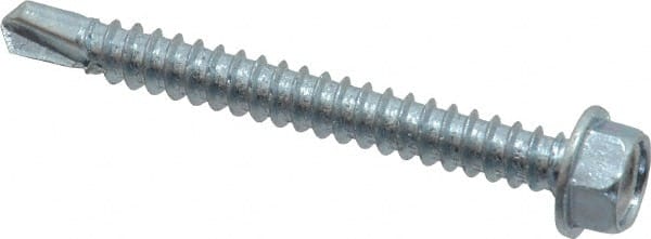 Value Collection - #12, Hex Washer Head, Hex Drive, 2" Length Under Head, #3 Point, Self Drilling Screw - Grade 2 Steel, Zinc-Plated Finish - Exact Tooling
