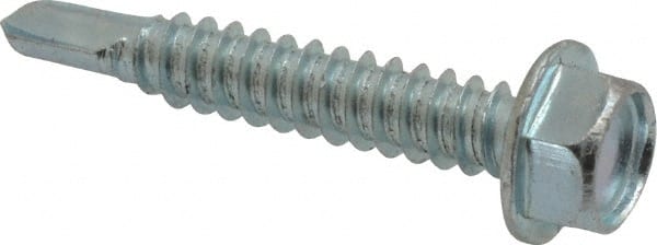 Value Collection - #14, Hex Washer Head, Hex Drive, 1-1/2" Length Under Head, #3 Point, Self Drilling Screw - Grade 2 Steel, Zinc-Plated Finish - Exact Tooling