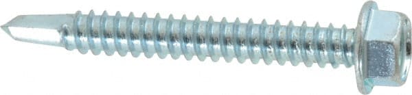 Value Collection - #14, Hex Washer Head, Hex Drive, 2" Length Under Head, #3 Point, Self Drilling Screw - Grade 2 Steel, Zinc-Plated Finish - Exact Tooling