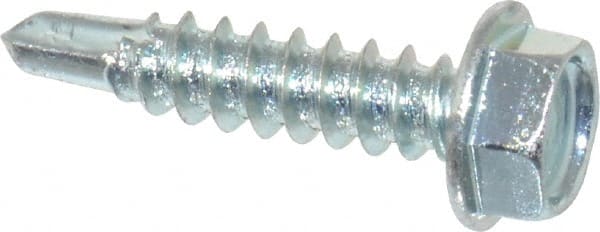 Value Collection - #8, Hex Washer Head, Hex Drive, 3/4" Length Under Head, #2 Point, Self Drilling Screw - Grade 2 Steel, Zinc-Plated Finish - Exact Tooling