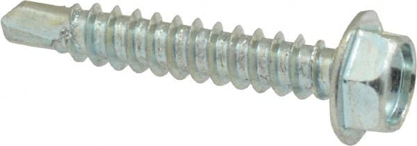 Value Collection - #8, Hex Washer Head, Hex Drive, 1" Length Under Head, #2 Point, Self Drilling Screw - Grade 2 Steel, Zinc-Plated Finish - Exact Tooling