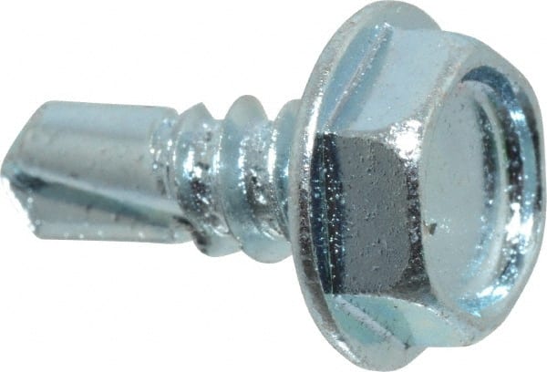 Value Collection - #10, Hex Washer Head, Hex Drive, 1/2" Length Under Head, #3 Point, Self Drilling Screw - Grade 2 Steel, Zinc-Plated Finish - Exact Tooling