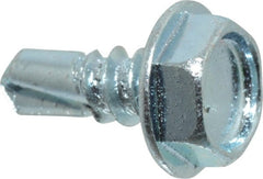 Value Collection - #10, Hex Washer Head, Hex Drive, 1/2" Length Under Head, #3 Point, Self Drilling Screw - Grade 2 Steel, Zinc-Plated Finish - Exact Tooling