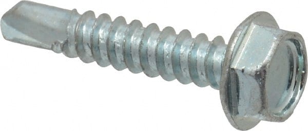 Value Collection - #10, Hex Washer Head, Hex Drive, 1" Length Under Head, #3 Point, Self Drilling Screw - Grade 2 Steel, Zinc-Plated Finish - Exact Tooling