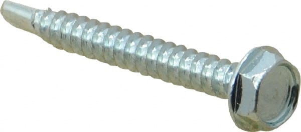Value Collection - #10, Hex Washer Head, Hex Drive, 1-1/2" Length Under Head, #3 Point, Self Drilling Screw - Grade 2 Steel, Zinc-Plated Finish - Exact Tooling