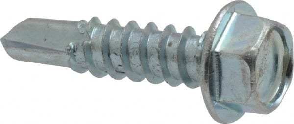 Value Collection - #12, Hex Washer Head, Hex Drive, 3/4" Length Under Head, #3 Point, Self Drilling Screw - Grade 2 Steel, Zinc-Plated Finish - Exact Tooling