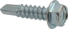 Value Collection - #12, Hex Washer Head, Hex Drive, 3/4" Length Under Head, #3 Point, Self Drilling Screw - Grade 2 Steel, Zinc-Plated Finish - Exact Tooling