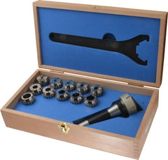 ETM - R8 Taper Shank, ER Collet Chuck Set - 2 to 20 mm Collet Chuck Capacity, Include Wrench - Exact Tooling