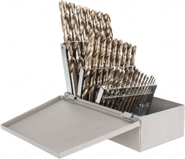 Triumph Twist Drill - 1/16 to 1/2", 135° Point, Gold Finish, Cobalt Jobber Length Drill Bit Set - Exact Tooling