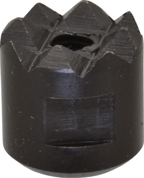 Fairlane - 10-32 Thread, 1/2" Diam, 1/2" High, Threaded, Coarse Tooth Grade Diamond Serration Tooth Pattern, High Speed Steel, Round Positioning Gripper - 3/16" Flat Width, Black Oxide Coated - Exact Tooling