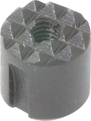 Fairlane - 10-32 Thread, 1/2" Diam, 1/2" High, Threaded, Fine Tooth Grade Diamond Serration Tooth Pattern, High Speed Steel, Round Positioning Gripper - 0.13" Flat Width, Black Oxide Coated - Exact Tooling