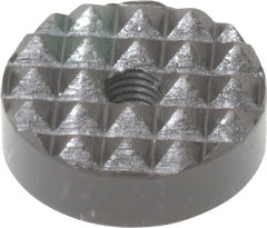 Fairlane - 1/4-28 Thread, 1" Diam, 3/8" High, Threaded, Coarse Tooth Grade Diamond Serration Tooth Pattern, High Speed Steel, Round Positioning Gripper - 3/16" Flat Width, Black Oxide Coated - Exact Tooling