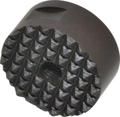 Fairlane - 1/4-28 Thread, 1" Diam, 1/2" High, Threaded, Fine Tooth Grade Diamond Serration Tooth Pattern, High Speed Steel, Round Positioning Gripper - 3/16" Flat Width, Black Oxide Coated - Exact Tooling