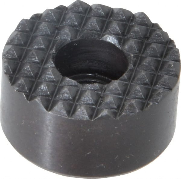 Fairlane - 1" Diam, 1/2" High, 1/4 C Bore SHCS, Counterbored, Fine Tooth Grade Diamond Serration Tooth Pattern, High Speed Steel, Round Positioning Gripper - Black Oxide Coated - Exact Tooling