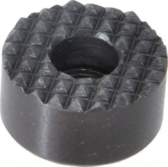 Fairlane - 1" Diam, 1/2" High, 1/4 C Bore SHCS, Counterbored, Fine Tooth Grade Diamond Serration Tooth Pattern, High Speed Steel, Round Positioning Gripper - Black Oxide Coated - Exact Tooling