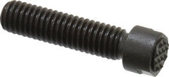 Fairlane - Serrated Tooth, 3/8-16, 1/8" Internal Hex, 1-1/2" Shank Length, 1-1/2" Thread Length, Black Oxide Finish, Round Head, Adjustable Positioning Gripper - 3/8" Pad Diam, 1/2" Hex, 0.15" Head Height, Extra Fine Tooth Grade - Exact Tooling