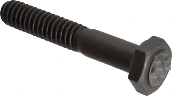 Fairlane - Serrated Tooth, 1/4-20, 1-1/2" Shank Length, 7/8" Thread Length, Black Oxide Finish, Hex Head, Adjustable Positioning Gripper - 5/16" Pad Diam, 7/16" Hex, 13/64" Head Height, Extra Fine Tooth Grade - Exact Tooling