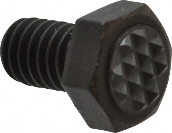 Fairlane - Serrated Tooth, 5/16-18, 1/2" Shank Length, 1/2" Thread Length, Black Oxide Finish, Hex Head, Adjustable Positioning Gripper - 3/8" Pad Diam, 1/2" Hex, 1/4" Head Height, Extra Fine Tooth Grade - Exact Tooling