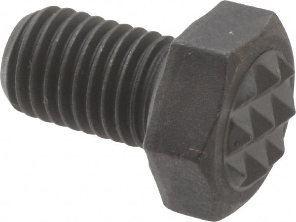 Fairlane - Serrated Tooth, 5/16-24, 1/2" Shank Length, 1/2" Thread Length, Black Oxide Finish, Hex Head, Adjustable Positioning Gripper - 3/8" Pad Diam, 1/2" Hex, 1/4" Head Height, Fine Tooth Grade - Exact Tooling