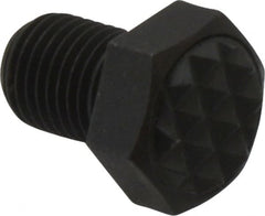 Fairlane - Serrated Tooth, 3/8-24, 1/2" Shank Length, 1/2" Thread Length, Black Oxide Finish, Hex Head, Adjustable Positioning Gripper - 1/2" Pad Diam, 9/16" Hex, 9/32" Head Height, Fine Tooth Grade - Exact Tooling