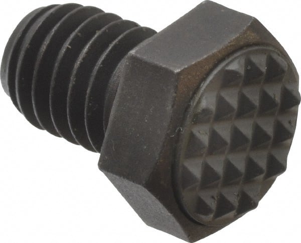 Fairlane - Serrated Tooth, 3/8-16, 1/2" Shank Length, 1/2" Thread Length, Black Oxide Finish, Hex Head, Adjustable Positioning Gripper - 1/2" Pad Diam, 9/16" Hex, 9/32" Head Height, Extra Fine Tooth Grade - Exact Tooling