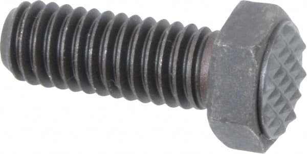 Fairlane - Serrated Tooth, 3/8-16, 1" Shank Length, 1" Thread Length, Black Oxide Finish, Hex Head, Adjustable Positioning Gripper - 1/2" Pad Diam, 9/16" Hex, 9/32" Head Height, Extra Fine Tooth Grade - Exact Tooling