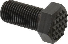 Fairlane - Serrated Tooth, 1/2-20, 1" Shank Length, 1" Thread Length, Black Oxide Finish, Hex Head, Adjustable Positioning Gripper - 5/8" Pad Diam, 3/4" Hex, 23/64" Head Height, Fine Tooth Grade - Exact Tooling