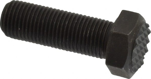 Fairlane - Serrated Tooth, 1/2-20, 1-1/2" Shank Length, 1-1/2" Thread Length, Black Oxide Finish, Hex Head, Adjustable Positioning Gripper - 5/8" Pad Diam, 3/4" Hex, 23/64" Head Height, Fine Tooth Grade - Exact Tooling