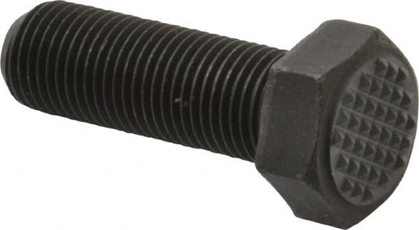 Fairlane - Serrated Tooth, 1/2-20, 1-1/2" Shank Length, 1-1/2" Thread Length, Black Oxide Finish, Hex Head, Adjustable Positioning Gripper - 5/8" Pad Diam, 3/4" Hex, 23/64" Head Height, Extra Fine Tooth Grade - Exact Tooling