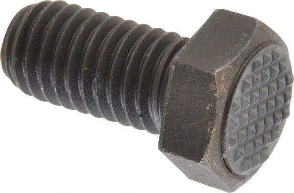 Fairlane - Serrated Tooth, 1/2-13, 1" Shank Length, 1" Thread Length, Black Oxide Finish, Hex Head, Adjustable Positioning Gripper - 5/8" Pad Diam, 3/4" Hex, 23/64" Head Height, Extra Fine Tooth Grade - Exact Tooling