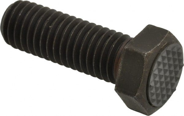 Fairlane - Serrated Tooth, 1/2-13, 1-1/2" Shank Length, 1-1/2" Thread Length, Black Oxide Finish, Hex Head, Adjustable Positioning Gripper - 5/8" Pad Diam, 3/4" Hex, 23/64" Head Height, Extra Fine Tooth Grade - Exact Tooling