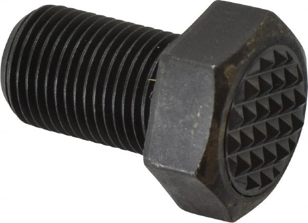 Fairlane - Serrated Tooth, 5/8-18, 1" Shank Length, 1" Thread Length, Black Oxide Finish, Hex Head, Adjustable Positioning Gripper - 3/4" Pad Diam, 15/16" Hex, 7/16" Head Height, Fine Tooth Grade - Exact Tooling