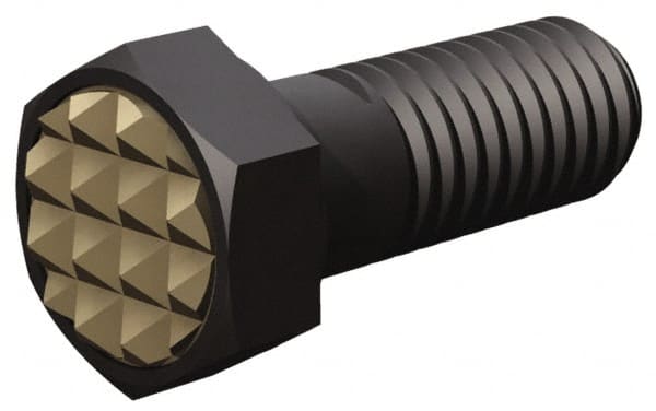 Fairlane - Serrated Tooth, 1/2-20, 1" Shank Length, 1" Thread Length, Black Oxide Finish, Hex Head, Adjustable Positioning Gripper - 5/8" Pad Diam, 3/4" Hex, 23/64" Head Height, Extra Fine Tooth Grade - Exact Tooling