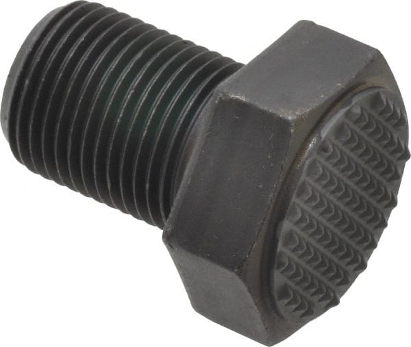 Fairlane - Serrated Tooth, 3/4-16, 1" Shank Length, 1" Thread Length, Black Oxide Finish, Hex Head, Adjustable Positioning Gripper - 1" Pad Diam, 1-1/8" Hex, 1/2" Head Height, Extra Fine Tooth Grade - Exact Tooling