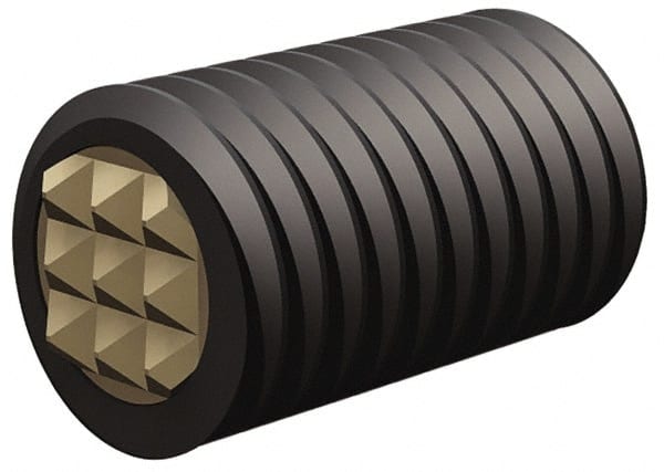 Fairlane - Serrated Tooth, 1/2-20, 1/4" Internal Hex, 2" Thread Length, Black Oxide Finish, Fully Threaded, Adjustable Positioning Gripper - 3/8" Pad Diam, Fine Tooth Grade - Exact Tooling