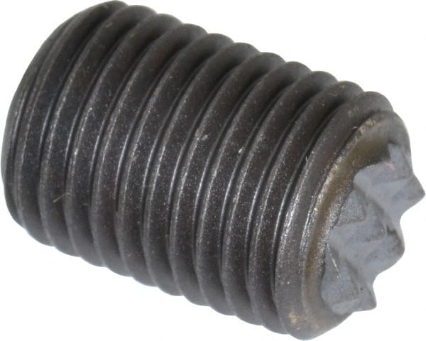 Fairlane - Serrated Tooth, 3/8-24, 3/16" Internal Hex, 1/2" Thread Length, Black Oxide Finish, Fully Threaded, Adjustable Positioning Gripper - 1/4" Pad Diam, Extra Fine Tooth Grade - Exact Tooling